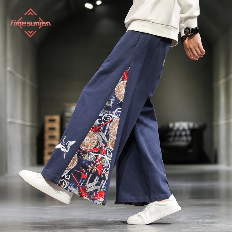 

Spring Wide Leg Pants Men China Pants Chinese Traditional Harajuku Kung Fu Tang Suit Tai Chi Uniform Cotton Linen Trousers