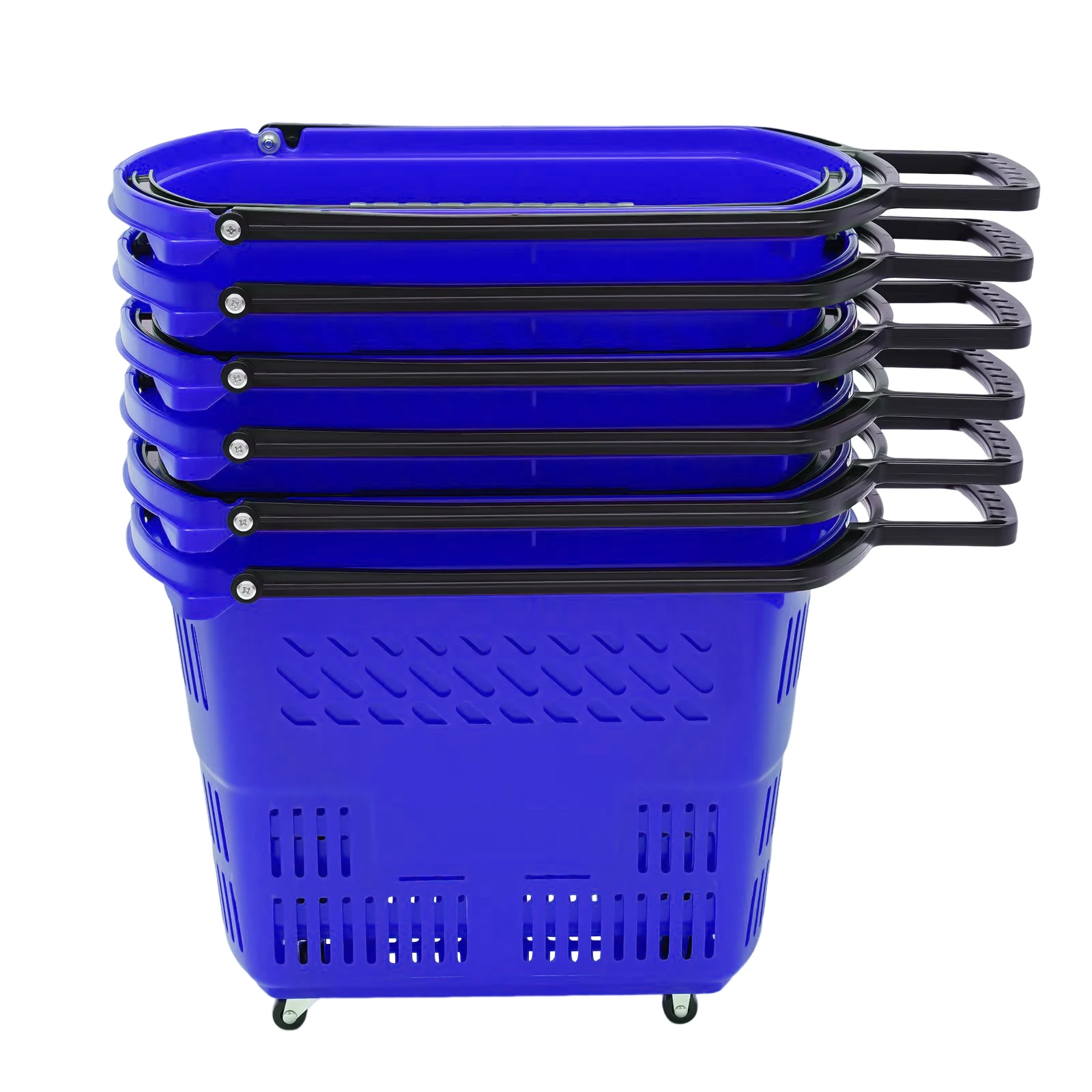 35L Shopping Basket Set of 6 Plastic Rolling Shopping Basket with Handles Portable Shopping Cart Set for Retail Store (BLUE)