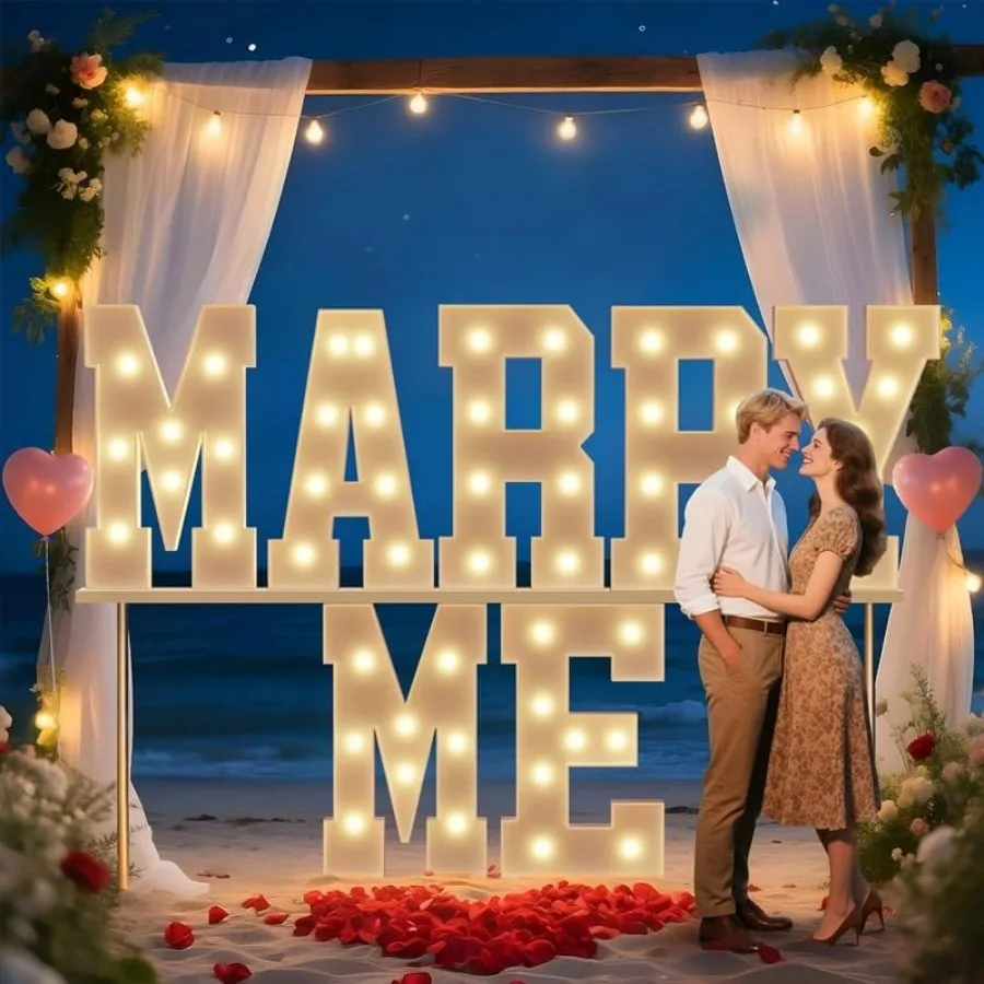 3FT Large Marry Me Light Up Letters, Romantic LED Letter Sign, Premium Proposal Decor Kit for Backdrop, Table Decor, Wedding an