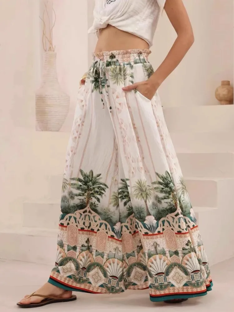 سراويل بوهو بالازو النسائية واسعة الساق لليوجا ملفوفة بحزام الخصر لتغطية الشاطئ سراويل فضفاضة ناعمة قابلة للتنفس لصيف 2026