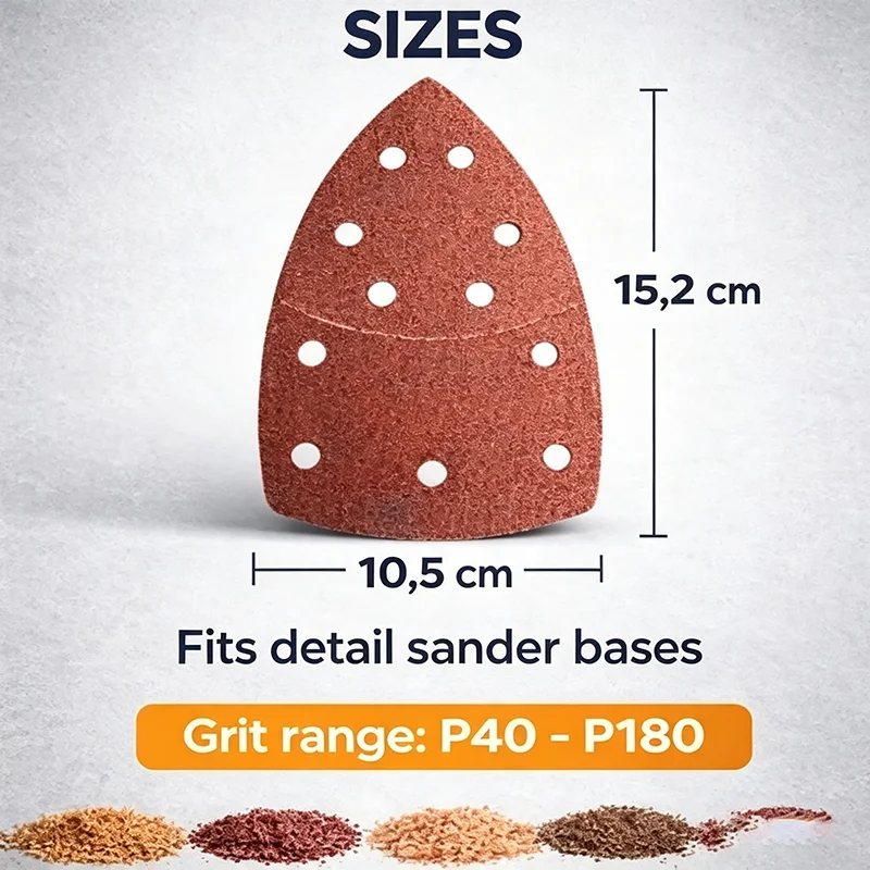 40Pcs 11‑Hole Triangle Mouse Sandpaper Hook & Loop Sanding Pads Assorted Grit P40‑P180 For Detail Palm Sander Wood Polishing