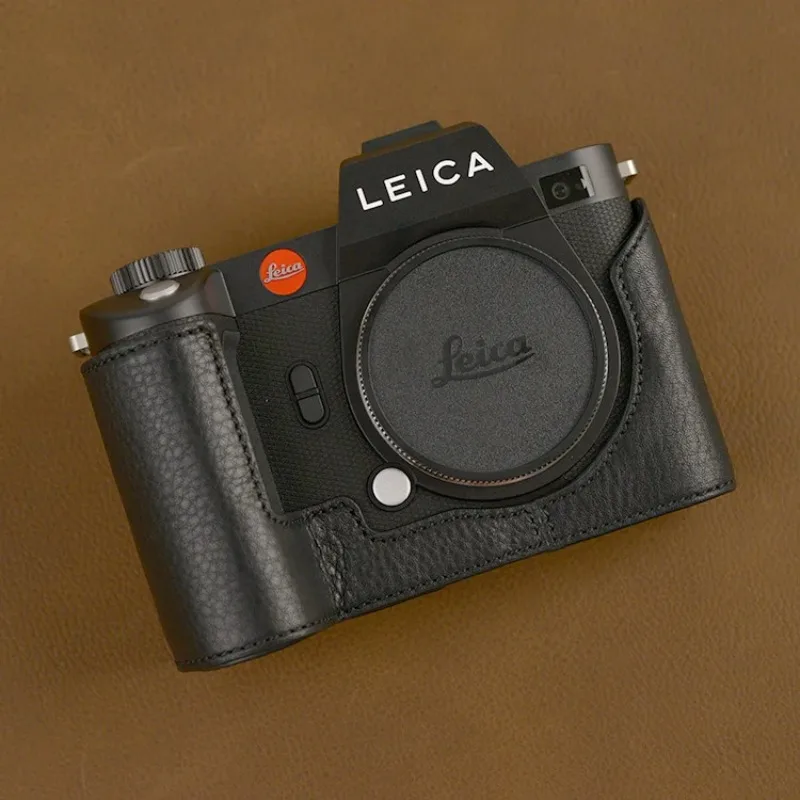 Wysokiej jakości ręcznie robiony prawdziwy skórzany pół futerał na aparat pokrowiec na Leica SL2