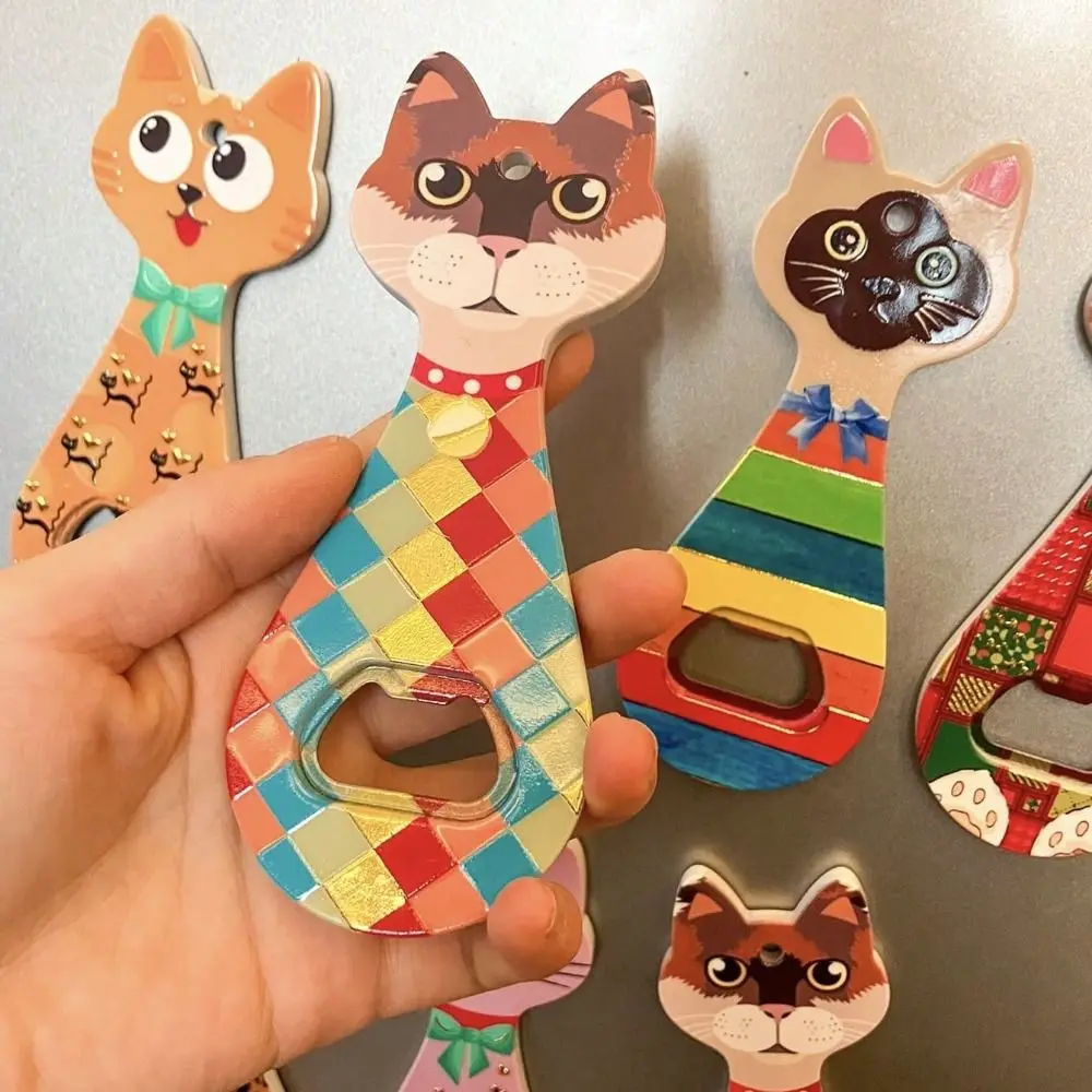 Magnetic Beer Bottle Opener Embossed Texture Cute Cartoon Design Cat Refrigerator Magnets Hot Stamping Process Cat Bottle Opener