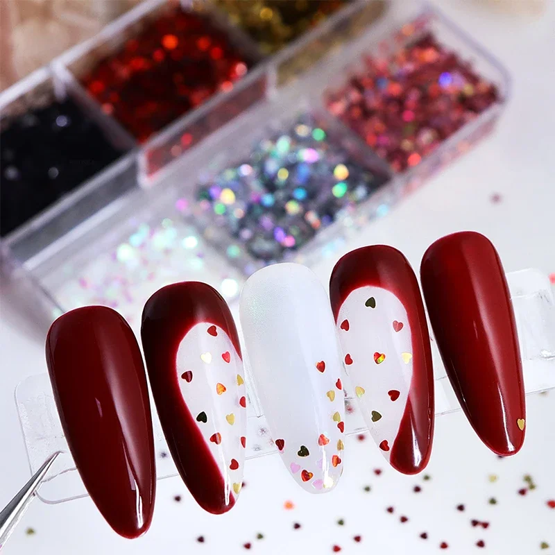 Colorful 1mm Mini Laser Heart Nail Glitter Sparkling Love Nail Decoration Nail Salon Design Cute Accessories DIY Nail Art Design