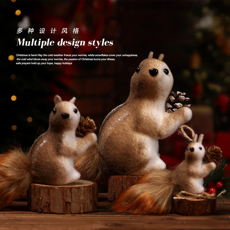 Realistic Plush Squirrel Christmas Tree Pendants Adorable Animal Ornaments For Home Holiday Scene Dressing