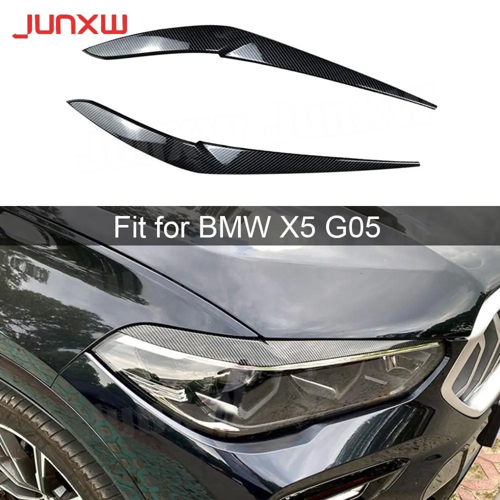 

ABS Carbon Look Auto Front Headlights Eyelids Eyebrows Trims Cover Decoration Stickers for BMW X5 G05 M Sport 2019 + Gloss Black