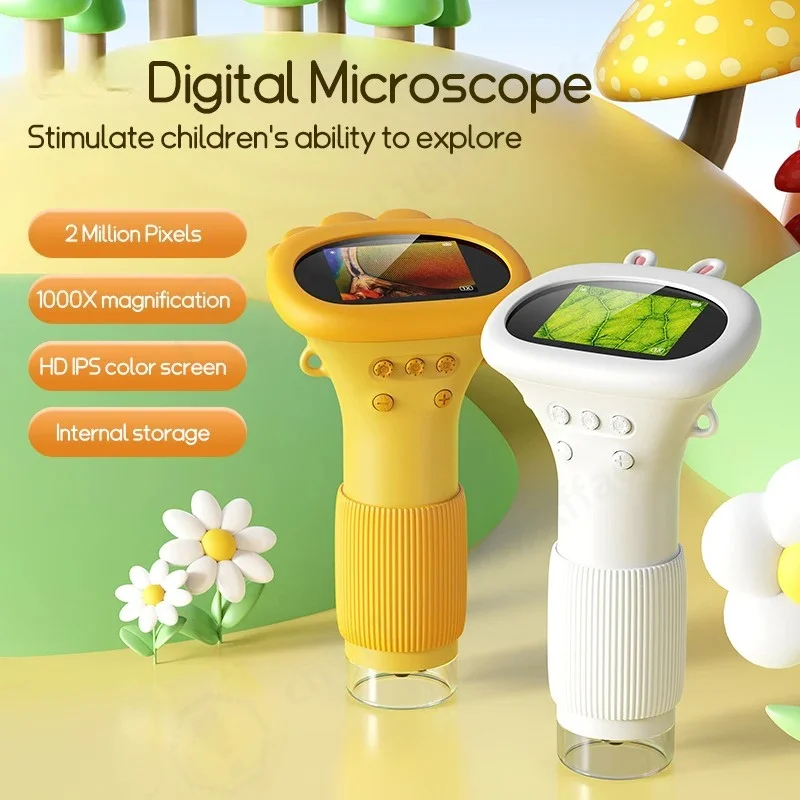 2MP Lens Pixels Microscope HD IPS Color Screen Electric Mini Rechargable Biological Science Outdoor Insect Coin Magnifier