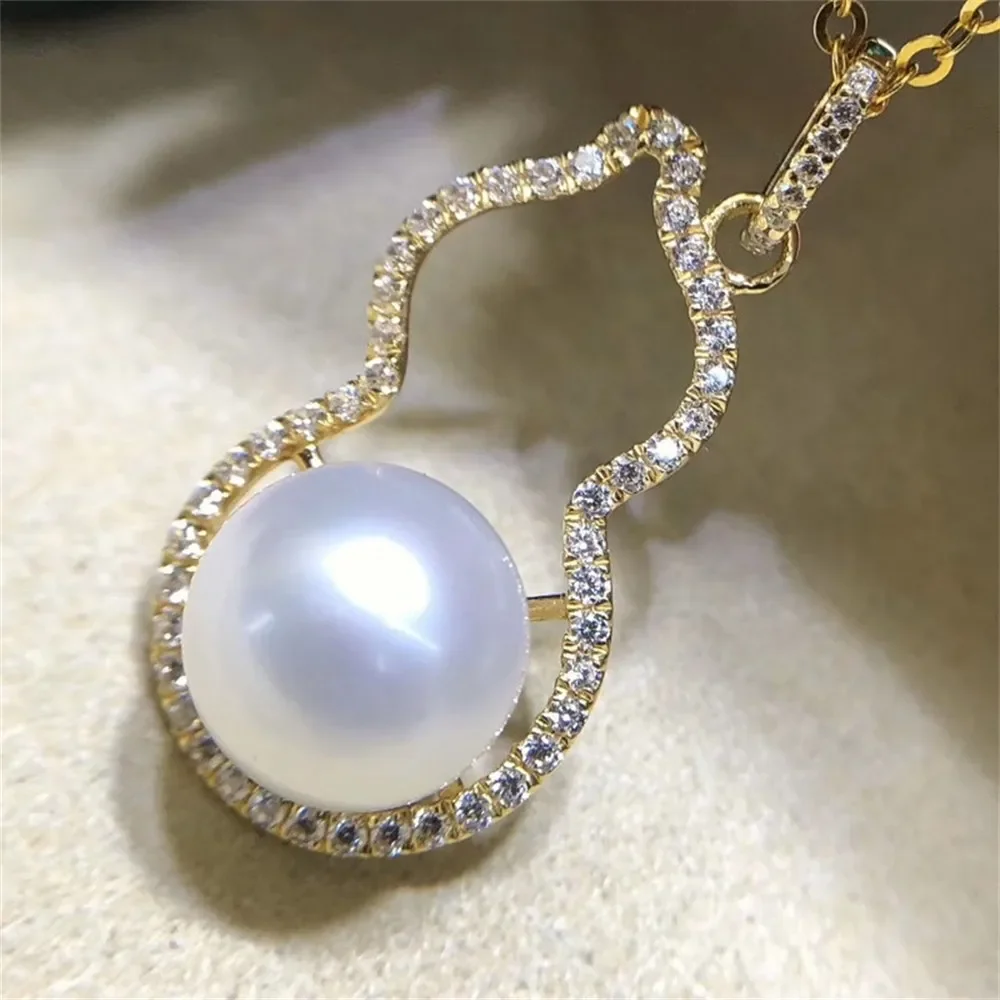 

DIY Pearl Accessories G18 K Gold Pendant with Hollow Gourd Style Pearl Necklace Pendant for Women's 7-8mm Round Flat G194