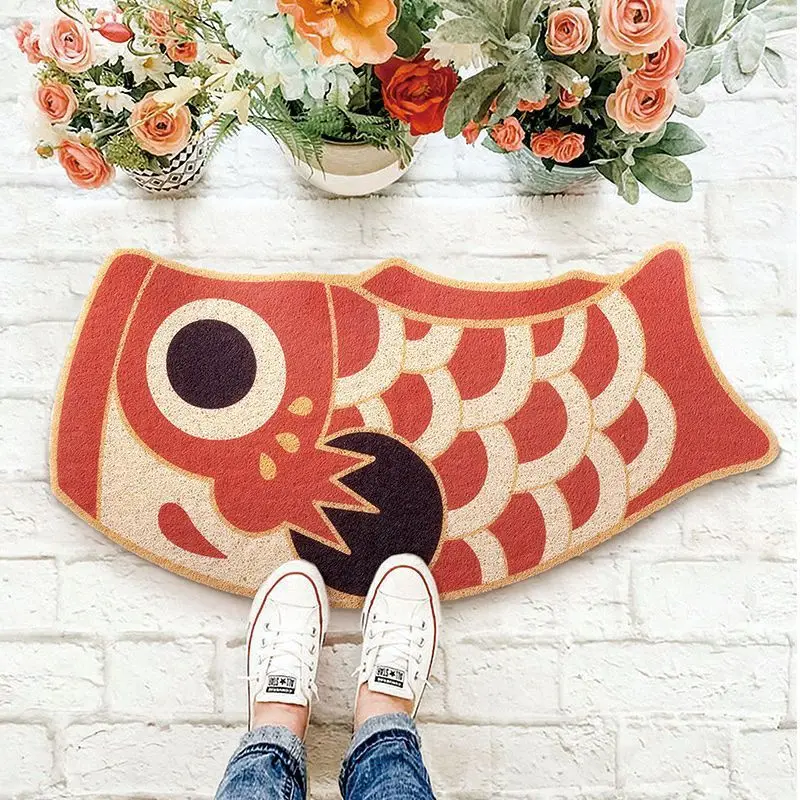 VIKAMA Cartoon Door Carpet Carp Flag Door Foot Mat-Washable Non-Slip Imitation Cashmere Area Rugs for Indoor Living Room Decor