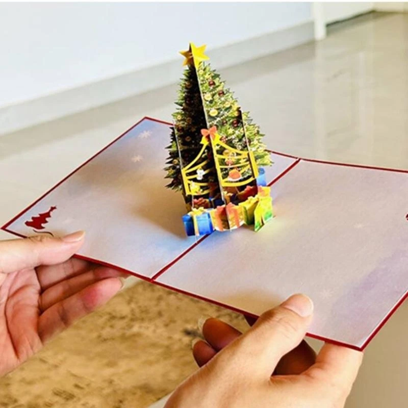 

652F Festival 3D Popup Christmas Tree Card Distinctive 3D Popup Christmas Tree Card with Envelope for Seasonal Greetings