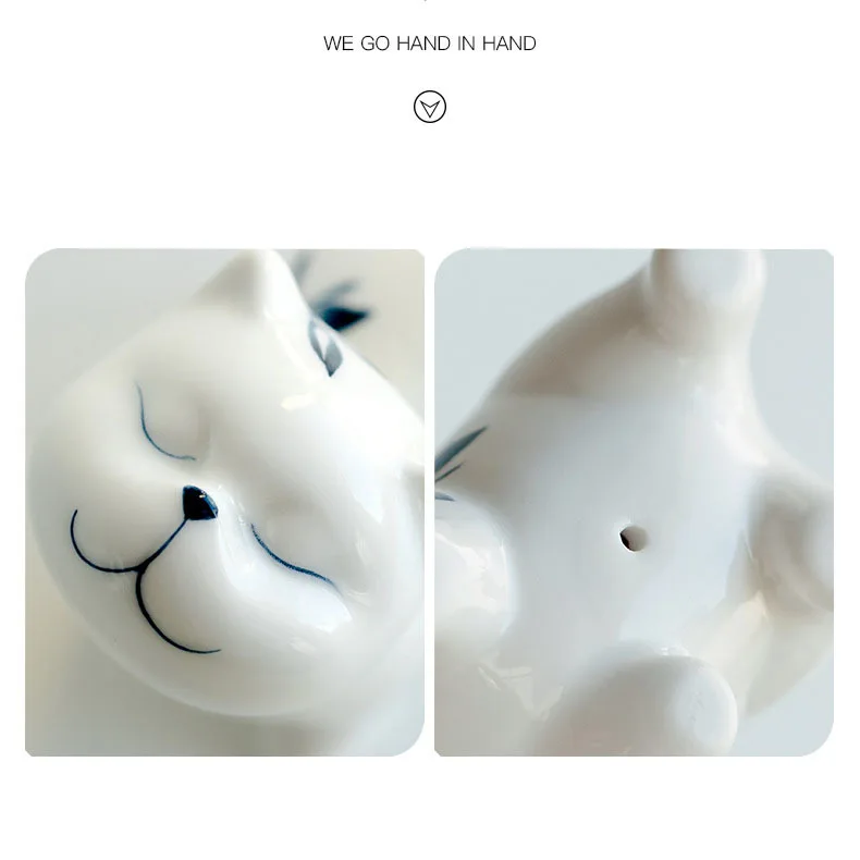 Creative Hand-painted Butterfly Orchid Ceramic Tea Pet White Porcelain Haughty Cat Ornaments Lovely Tea Play Table Decorations