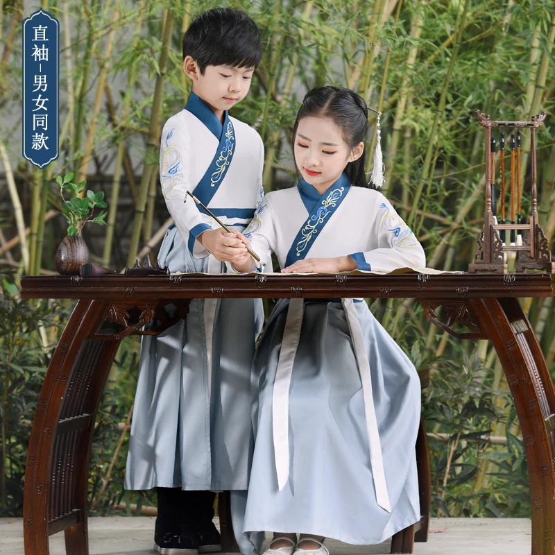 Hanfu-vestido chino tradicional para niños y niñas, ropa escolar, estilo antiguo, rojo, Moderno