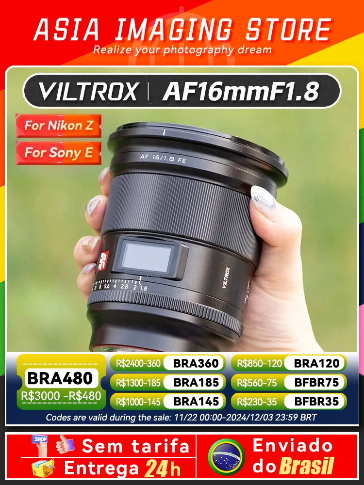 【 Do Brasil 】 Viltrox AF 16mm F1.8 FE Full Frame Mirrorless Camera Wide Angle Fisheye Lens for Sony E ZVE10 A7IV A7SIII 16 1.8