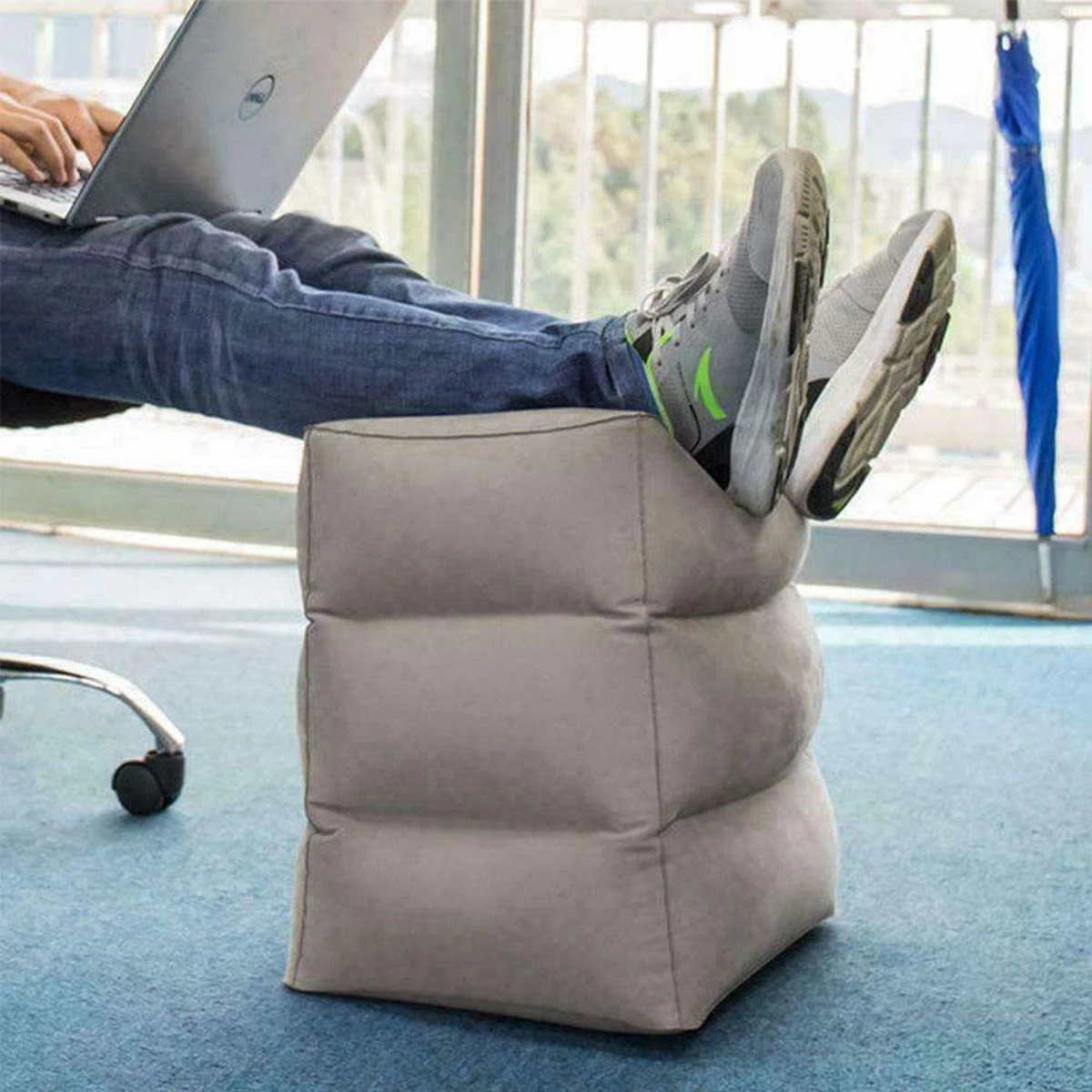 Inflatable footrest, three-layer adjustable stool, air cushion, airplane, high-speed rail, office, foot step