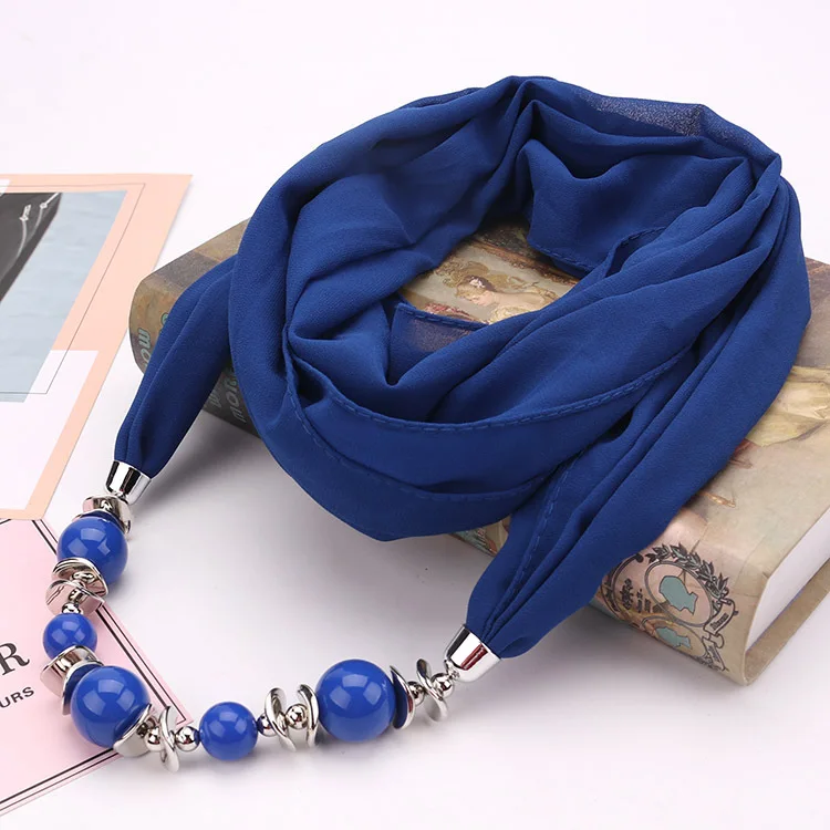 Colorful Bead Pendant Hoop Scarf Women's Shawl Scarf Necklace Ethnic Style Chiffon Scarf