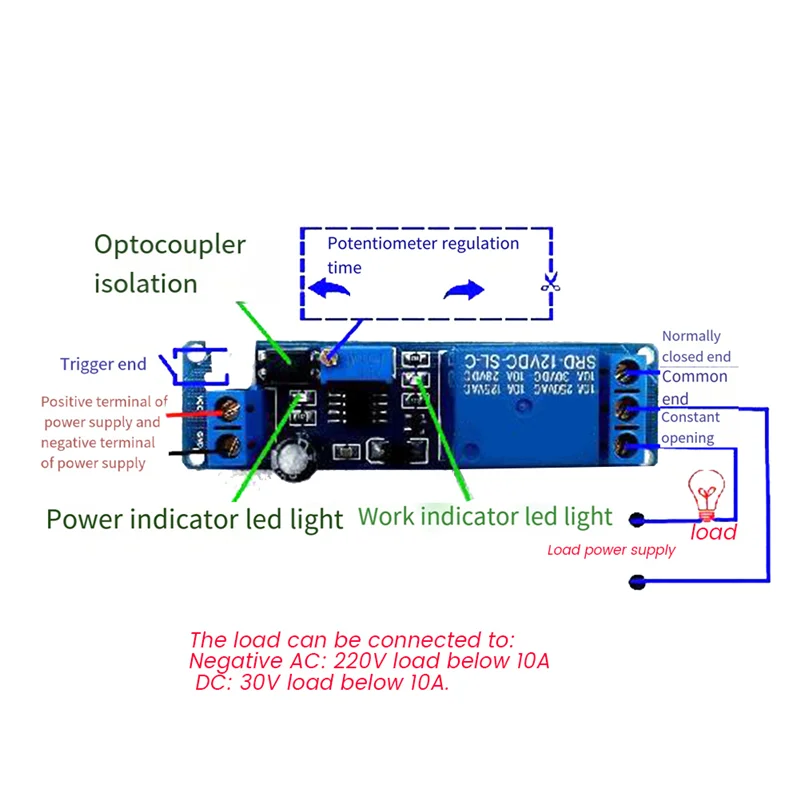 DC 12V Timing Timer Delay 1-10S Time Adjustable Relay With Indicator Light Turn OFF Relay Module Trigger Delay Switch Durable-Y4