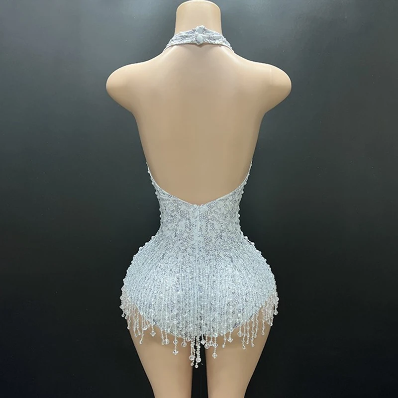 Nigtclub Bar Ds Costume Pearl Tassel Bodysuit Women Sexy Gogo Dancer Clothing Singer Stage Costume Festival Party Rave Wear  y26