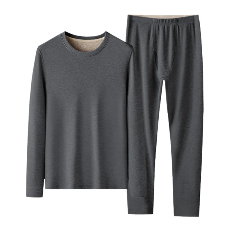 Set di biancheria intima termica da uomo in misto lana di seta di gelso acrilica foderata in pile strati di base taglie forti abbigliamento invernale da uomo
