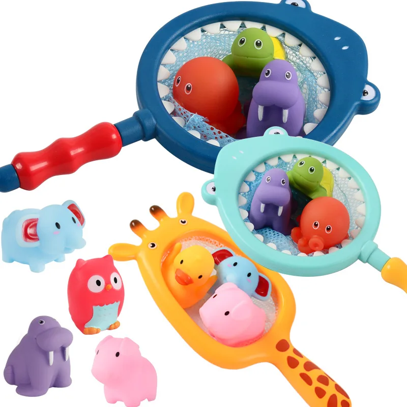 Baby Bath Toys Water Spraying Floating Animals Bathtub Toy Kids Game Pool Fish Net Swimming Playing for Bathroom Toddler Gifts