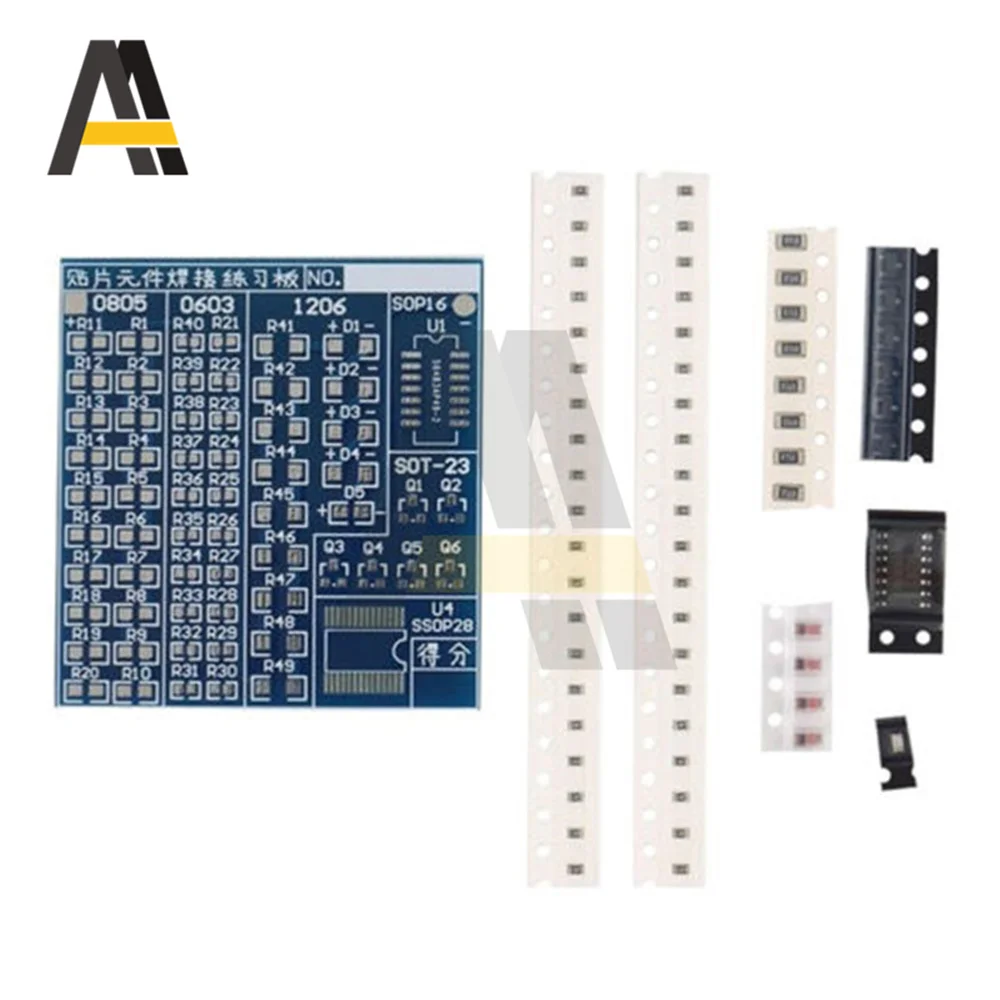 SMT SMD-Placa de práctica de soldadura, circuito PCB, riñonera, entrenamiento de habilidad, electrónica, para 77 piezas, Kit DIY