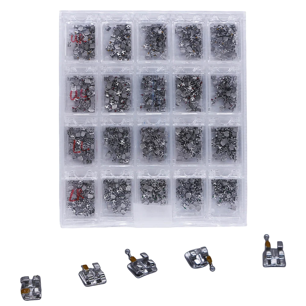 Brackets de Ortodoncia Dental Roth MBT 022, 50 Sets, 345 Ganchos, MIM Monoblock Mini, Brackets de Ortodoncia para Dientes