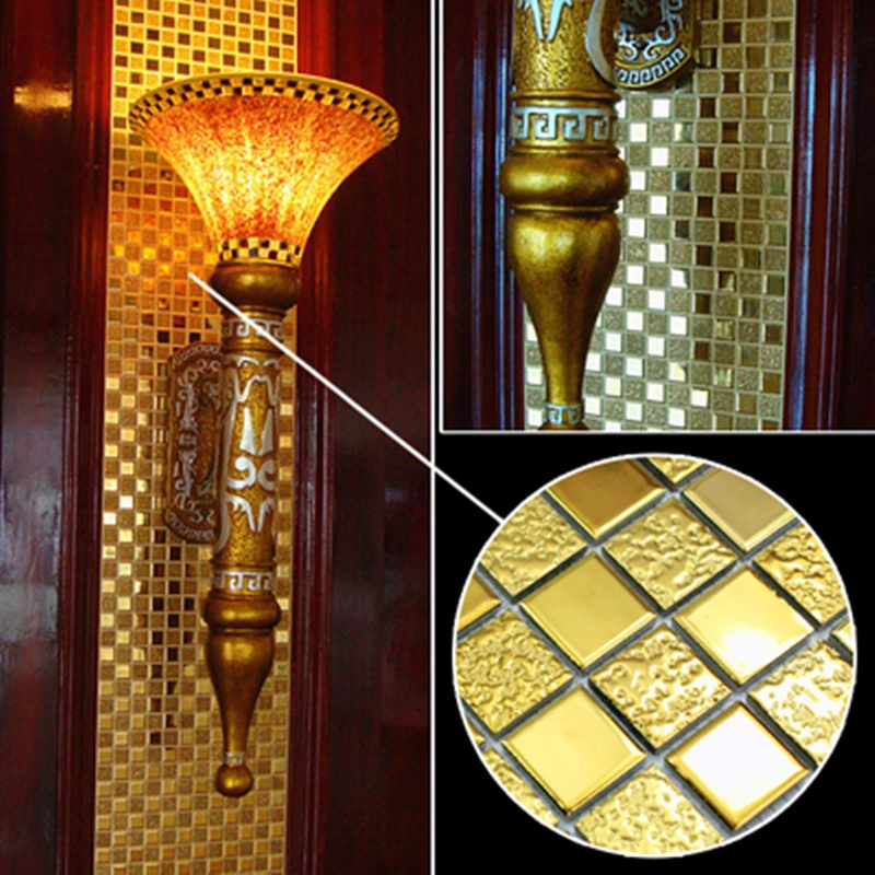 11 PCS Luxury Gold Ceramic Mosaic Tiles, Electroplated Golden Procelain Wall Tils, Color lasting 70 years