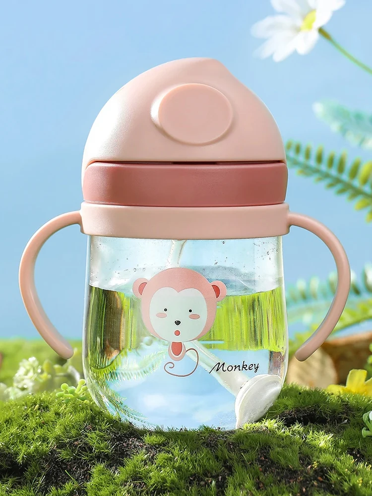 Baby Cartoon Printed Sippy Cup with Handle and Straw