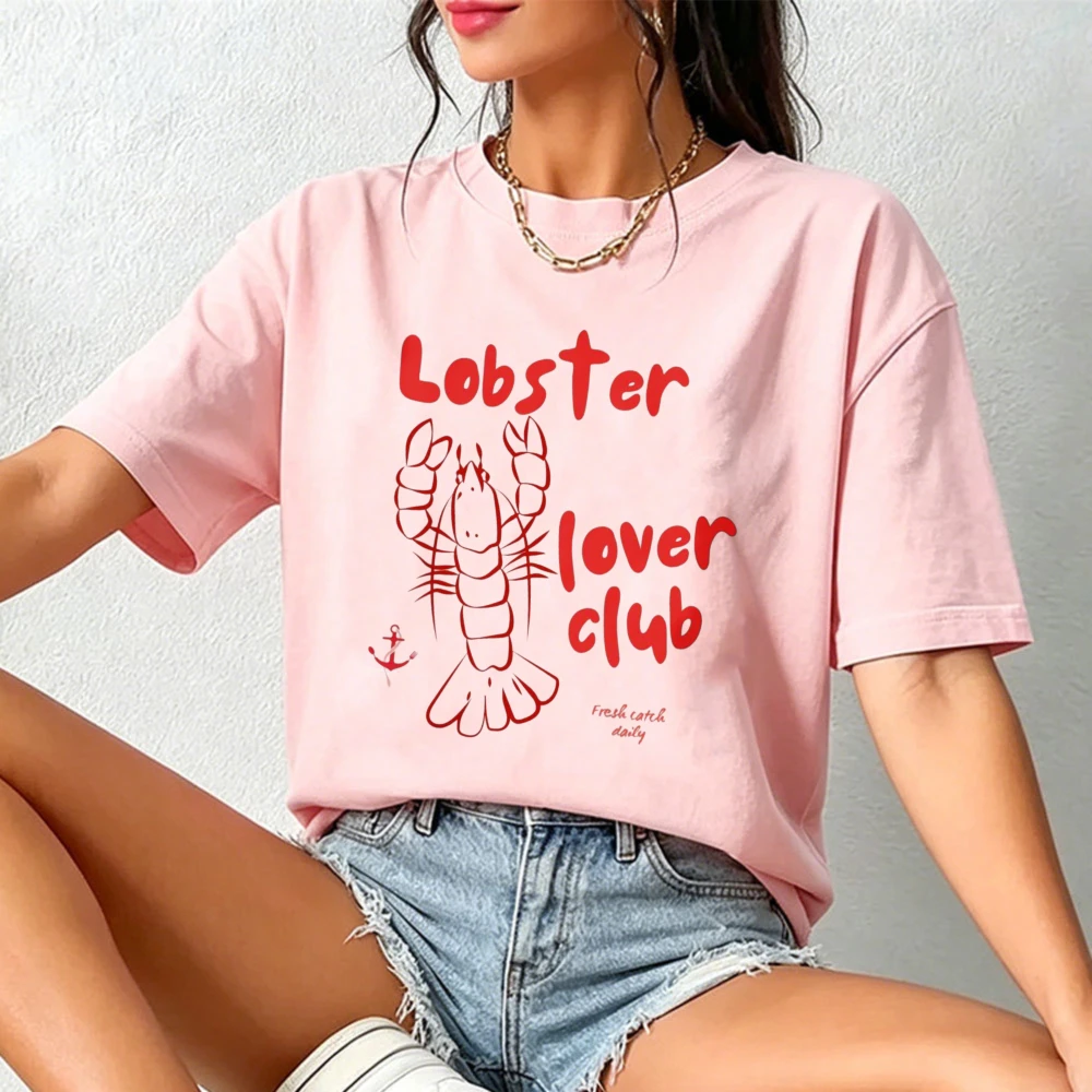 Lobster Lover Club Tee Fisherman Aesthetic Tshirt Summer La Dolce Vita Tshirt Lobster Shirt Unisex Cotton Short-sleeve Tee Tops