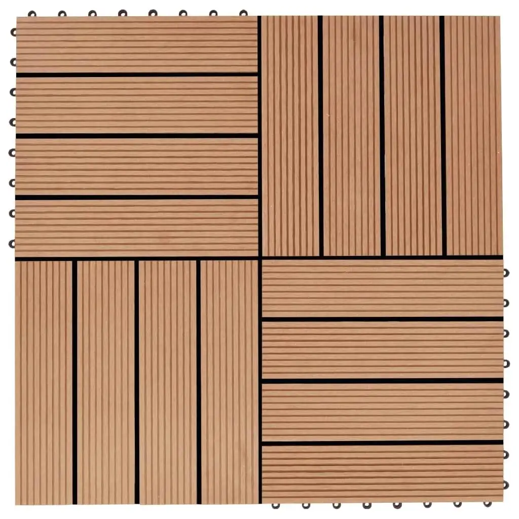 Piastrelle per terrazza WPC da 11 pezzi 11,8x11,8 pollici - 1 pavimento per esterni color teak SQM