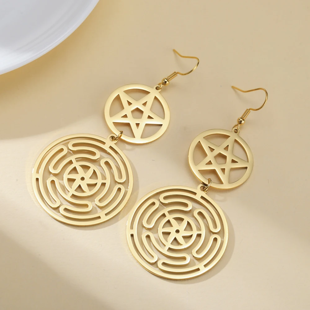 Dawapara Wheel of Hecate Pentagram Ohrringe Sigil of Lilith Mondgöttin Pentagramm Symbol Edelstahl Ohrringe Wicca Schmuck – Detail 10