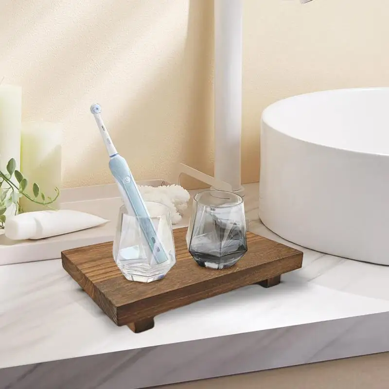 Bathroom Vanity Trays For Counter Anti-moisture Small Wood Riser Tray Plant Vase Stand Wood Riser For Toiletries Scented Candle