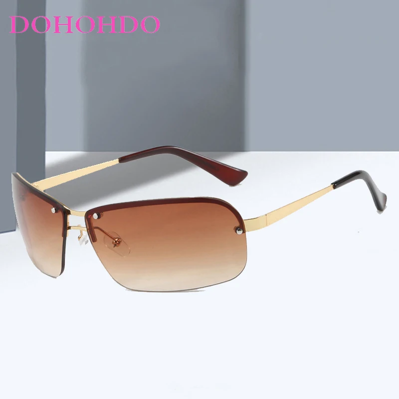

Luxury Y2K Oval Rimless Punk Double Bridge Women Sunglasses Brand Designer Men Sunglass Shade Driving Traveling Eyewear UV400
