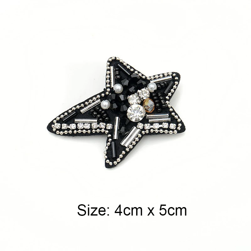 1 pz bianco nero stella strass perline spilla Patch Applique cucire su Patch moda abbigliamento decorazione Patch