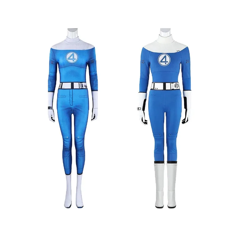 أزياء رائعة مكونة من 4 أشياء أزياء ريتشاردز سو ستورم أربعة ريد ريتشاردز سو ستورم زي حفلة الهالوين الخارق Zentai بذلة زرقاء غير مرئية