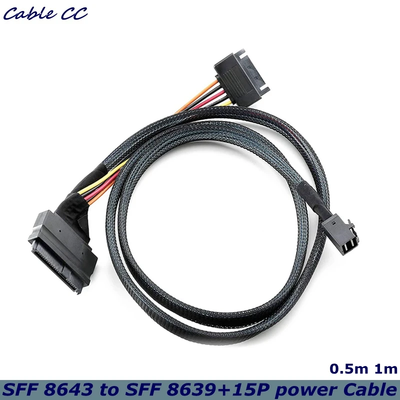 NEW 0.5m 1m  Mini SAS 3.0 SFF 8643 to U.2 SFF-8639 Cable with 15 Pin Female SATA Connector SSD Power Cable Wire 12Gb/S