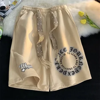 شورت رجالي فضفاض قوطي ، طباعة حروف ، موضة الهيب هوب ، سروال تعرق قصير ، ملابس غير رسمية في صالة الألعاب الرياضية Y2K ، شورت برمودا ، الصيف