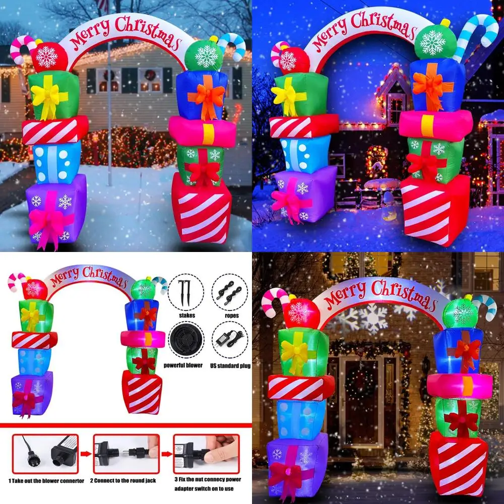 

Рождественские надувные подарочные коробки со светодиодной подсветкой, арка с конфетами для рождественского лужайки, двора, сада, дома, в помещении, на открытом воздухе, украшение