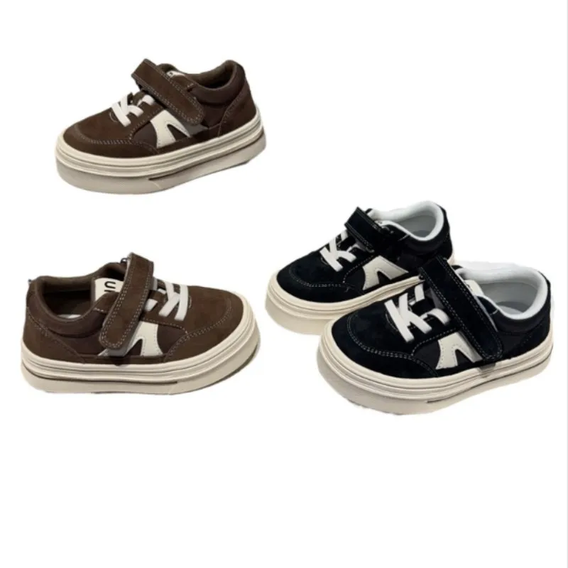

Autumn Retro Kids Sports Shoes Boys' Genuine Leather Breathable Student running Shoes Soft Soled Non Slip girls' Board Shoes