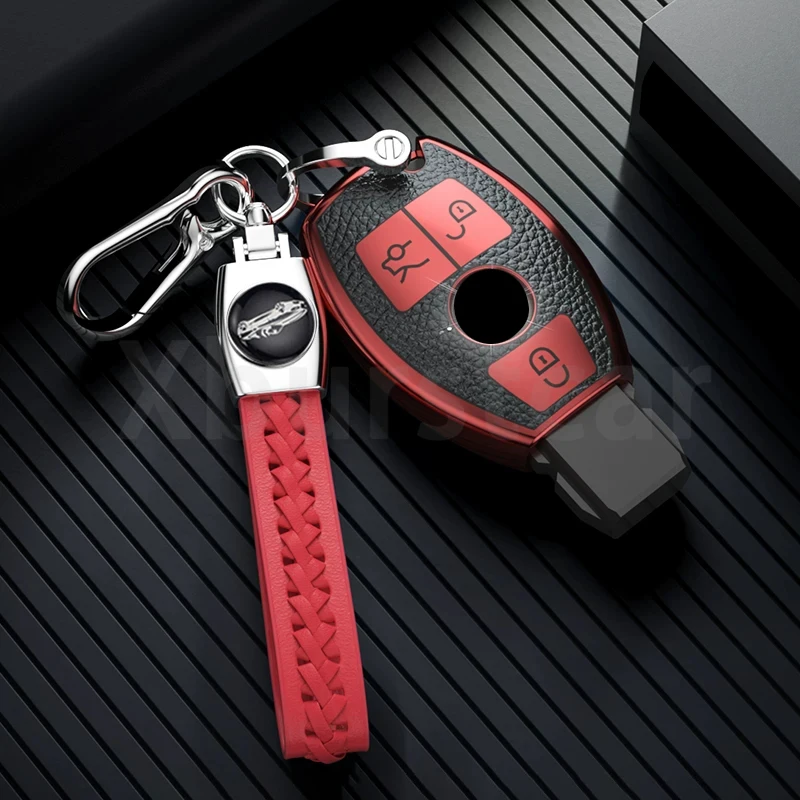 Leather TPU Auto Car Key Case Cover Shell Fob For Mercedes Bnez W203 W210 W211 W204 W176 A B C E R Class AMG CLA GLC GLA GLK view 4