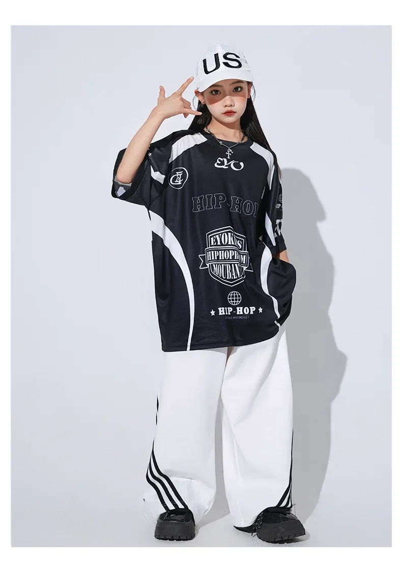 T-shirt hip-hop ad asciugatura rapida hip-hop allentata della Corea del Sud per bambini Pantaloni casual Bello costume da ballo