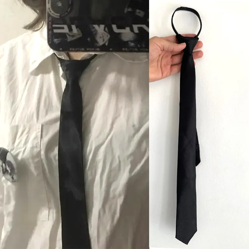 

Новый простой черный галстук унисекс с клипсой для мужчин и женщин JK галстук на молнии однотонный модный галстук в академическом стиле ленивый стиль