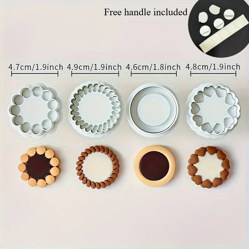 4-teiliges Retro Rundes Sandwich-Keksformen-Set Herz- & Punkt-Rand Ausstechformen für Marmeladen-, Schokoladen- & Käsekekse zum Valentinstag – Detail 1