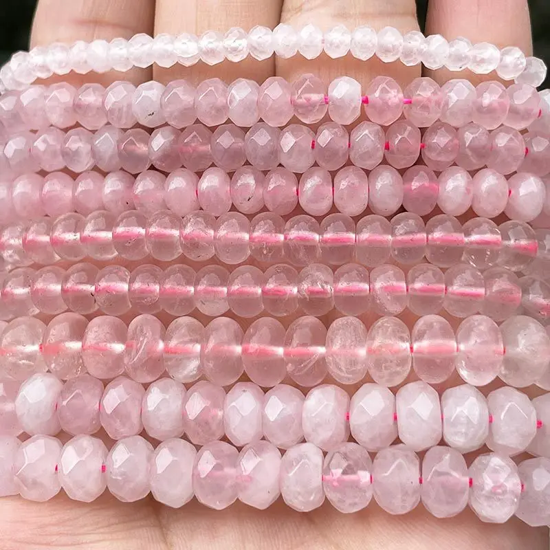 Natural Rose Quartz Rondelle Stone Beads For Necklace Bracelets Earring Spacer Loose Strand 15