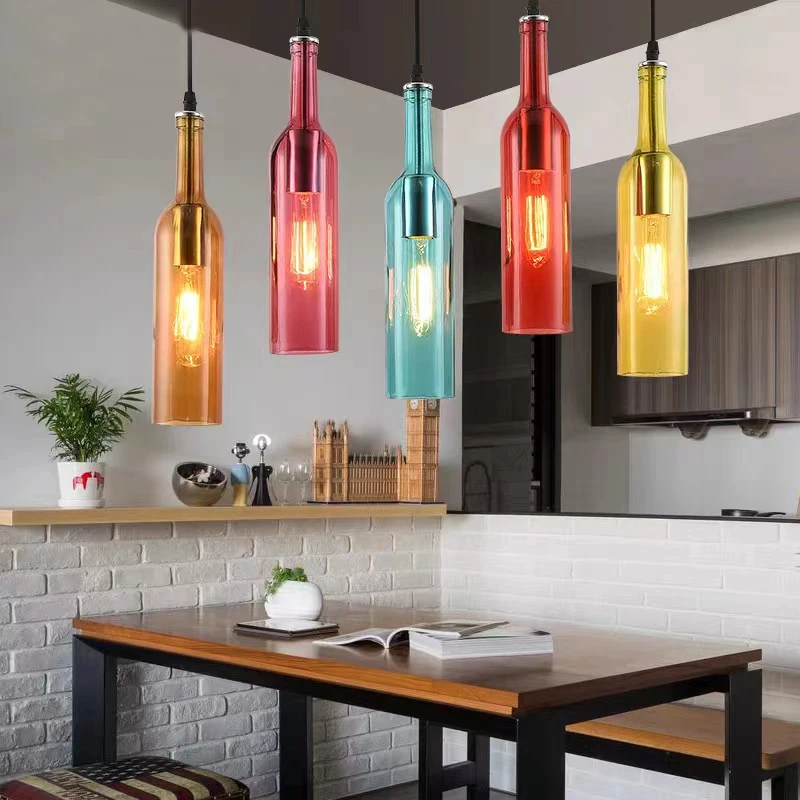 LED Pendant Lamp Restaurant Bar Cafe Clothing Storebar Color Beer Bottle Decorative Hanging Lights Glass Lamps Lustre Suspension