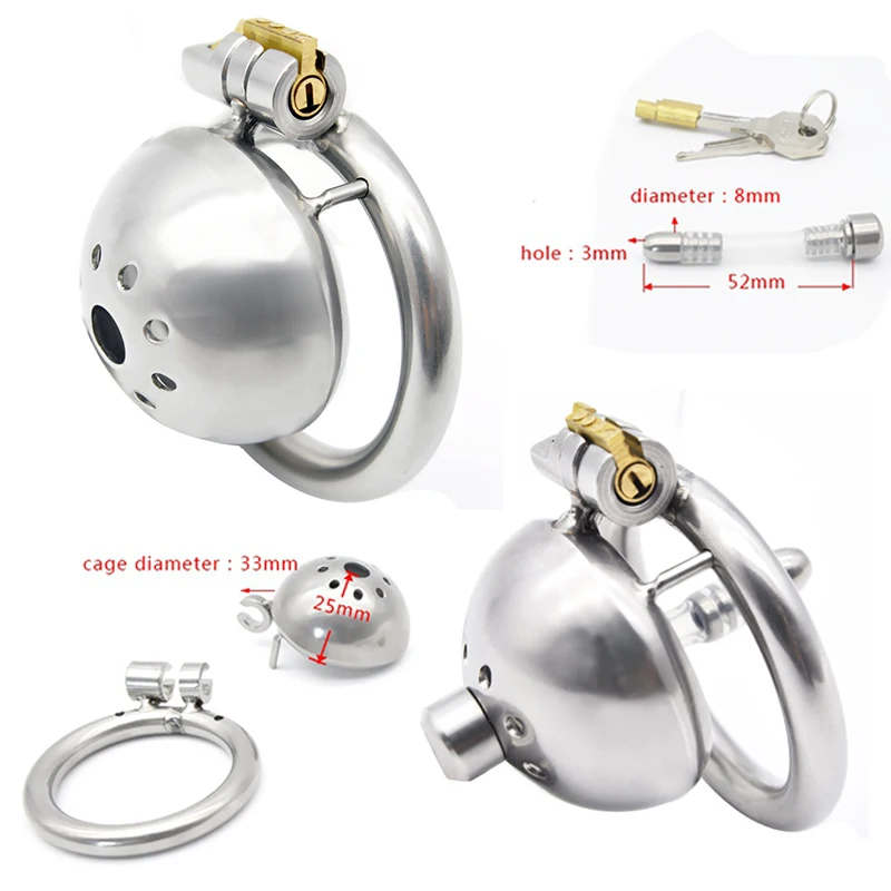 304 stainless steel  Male Chastity Device Super Small Short Cock Cage with Stealth lock  Ring Sex Toy