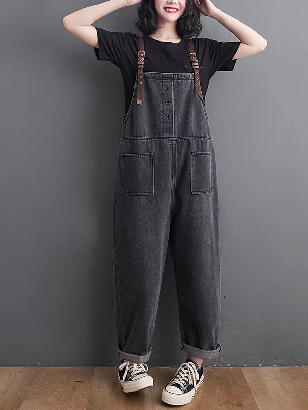 

Summer Loose Wide Leg Nine Points Jeans Overalls Women's Faion High Waist Deep Color Denim Pants Versatile Slimming Age-Def...