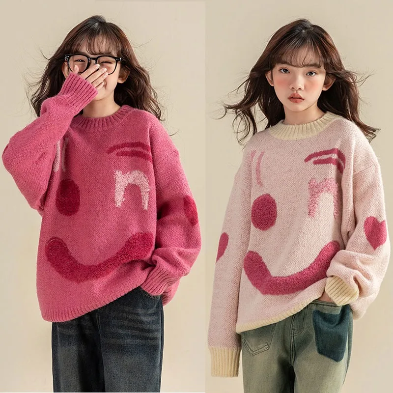 

Свитер для девочек, зима 2025 г., утепленный вязаный свитер для детей, детские пуловеры, модные подростковые толстовки, детские топы, наряды