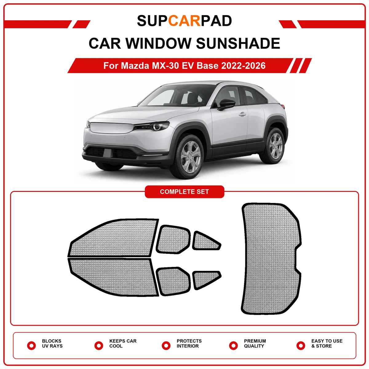 For Mazda MX-30 EV Base 2022-2026 Pre‑Cut Auto Window Sunshade Anti‑UV Car Sun Visor Protector