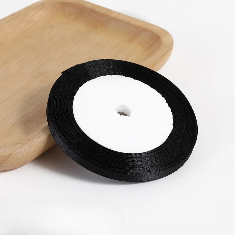 25 ياردة/لفة (6 مللي متر-80 مللي متر) شريط من الساتان والبوليستر الأسود القوس الحرفية ديكور الزفاف حفلة عيد الميلاد اليدوى لتقوم بها بنفسك الملابس الديكور