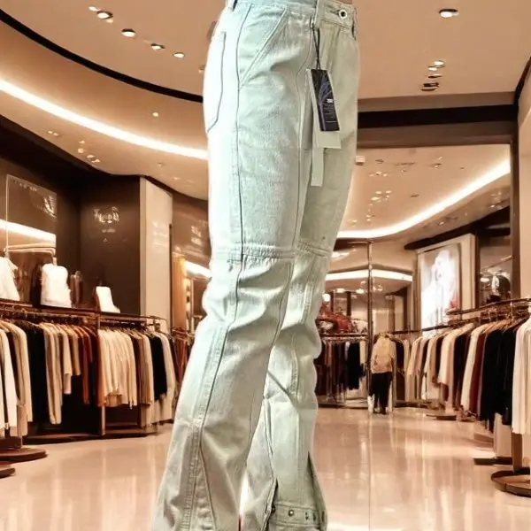 High Street Washed Light Yellow Mud Row Jeans Men's and Women's Trendy Brand Hip Hop Hanging Khaki Cargo Wide Leg Trousers Pants